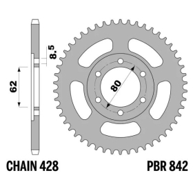 PBR Standard C45 Steel Rear Sprocket 842 - 428 ​​​​​​​YAMAHA TW / XT 125cc 86-06