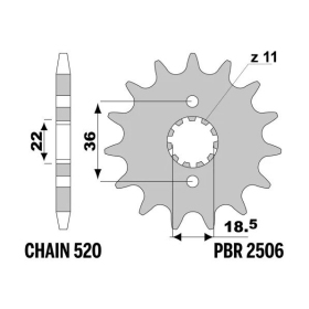 PBR Steel Standard Front Sprocket 2506 - 520 HONDA NX 250 1988-1993