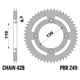 PBR Ultra-Light Aluminium Rear Sprocket 249 - 428 HONDA CR 80-85cc 1986-2007