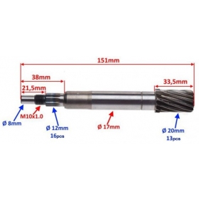 Transmission / Gearbox drive shaft CHINESE / CLASSIC SCOOTERS / MOTORCYCLES / ATV 50-125cc 2T / 4T