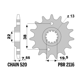 PBR Steel Standard Front Sprocket 2116 - 520 ​​​​​​​KAWASAKI KSF / SUZUKI LT / LT-Z 400-450cc 2003-2009