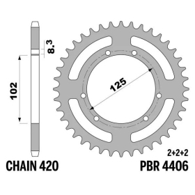 PBR Standard Steel Rear Sprocket 4406 - 420 ​​​​​​​DERBI SENDA 50cc 2014-2022