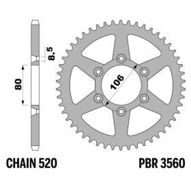 PBR Standard C45 Steel Rear Sprocket 3560 - 520 APRILIA RX / TUAREG 125cc 1990-2012