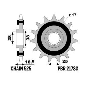 PBR Steel Noise-Free Front Sprocket 2178 - 525 APRILIA RSV4 / TUONO 1000-1100cc 2009-2024