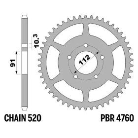 PBR Steel Standard Rear Sprocket 4760 - 520 ZONTES G1 / GK / SCRAMBLER / URBAN 125cc 2021-2024