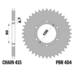 PBR Standard C45 Steel Rear Sprocket 404 - 415 ​​​​​​​RIEJU SPIKE / DRAC 50cc 1996-1998