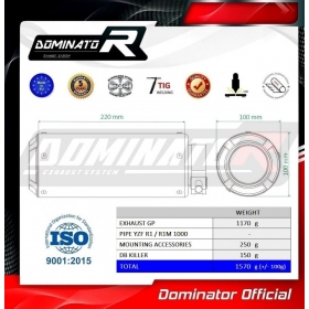 Duslintuvo bakelis Dominator GP BLACK Yamaha YZF R1 1000 RN32 2015 - 2016 SERTIFIKUOTAS