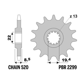 PBR Steel Standard Front Sprocket 2299 - 520 ​​​​​​​SUZUKI DL / INAZUMA GSX 250cc 2013-2020