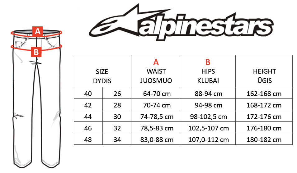 ALPINESTARS size table