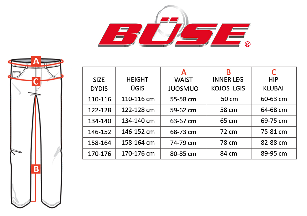 BÜSE size table