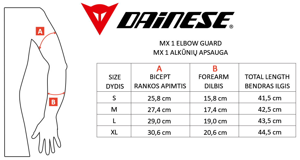 DAINESE size table