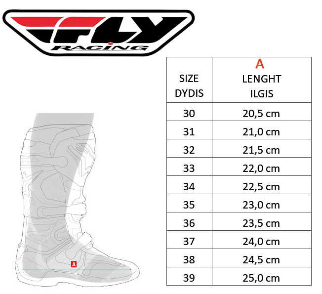 FLY size table