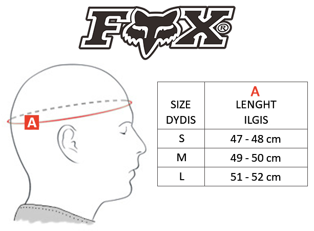 Fox helmet 2024 size chart