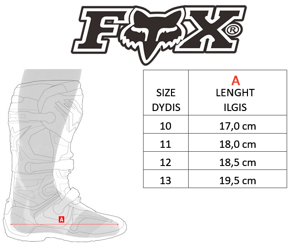 FOX size table