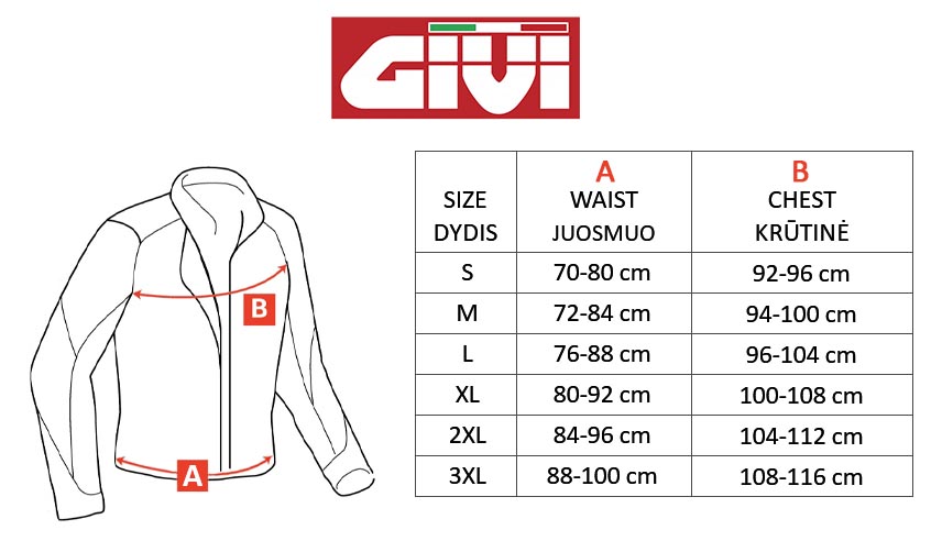 GIVI size table