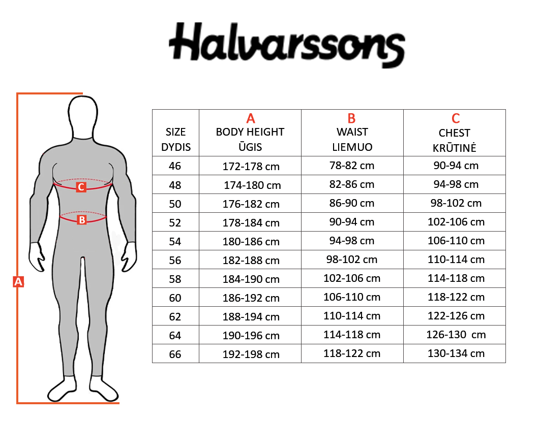 HALVARSSONS dydžių lentelė