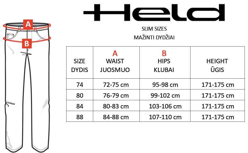 HELD size table