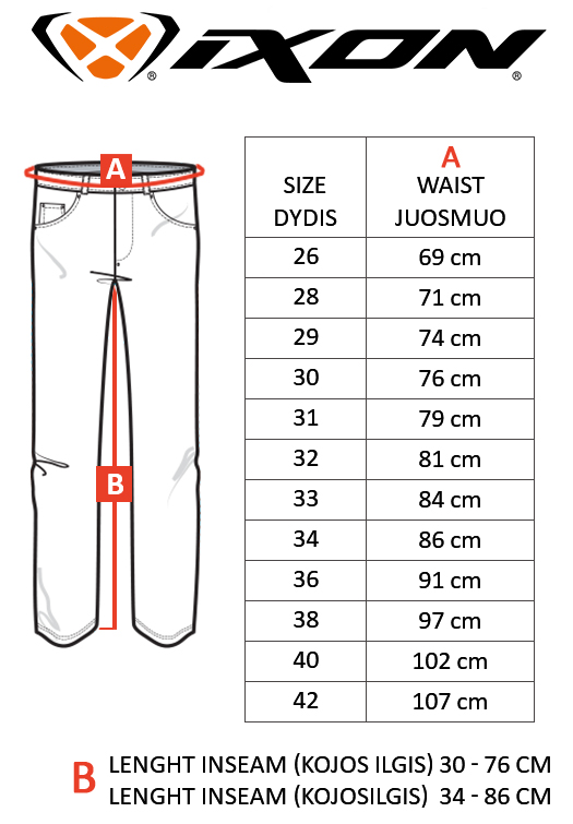 IXON size table