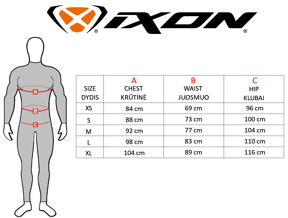 IXON size table