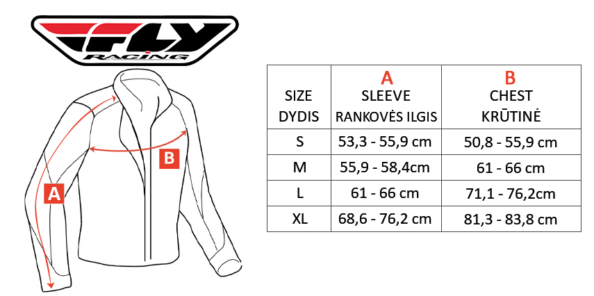 FLY size table