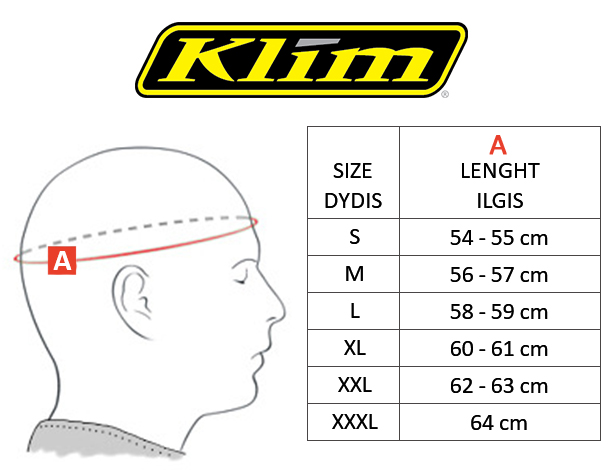 KLIM size table