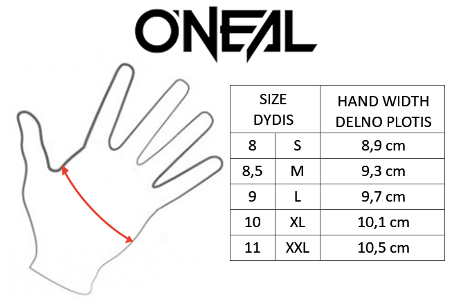 ONEAL size table