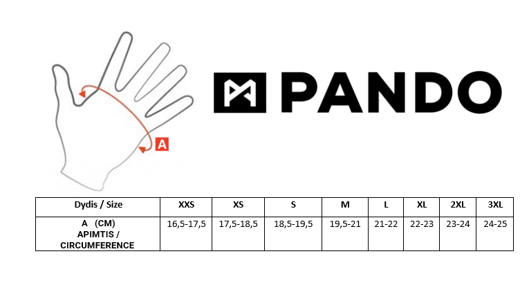 PANDO MOTO size table