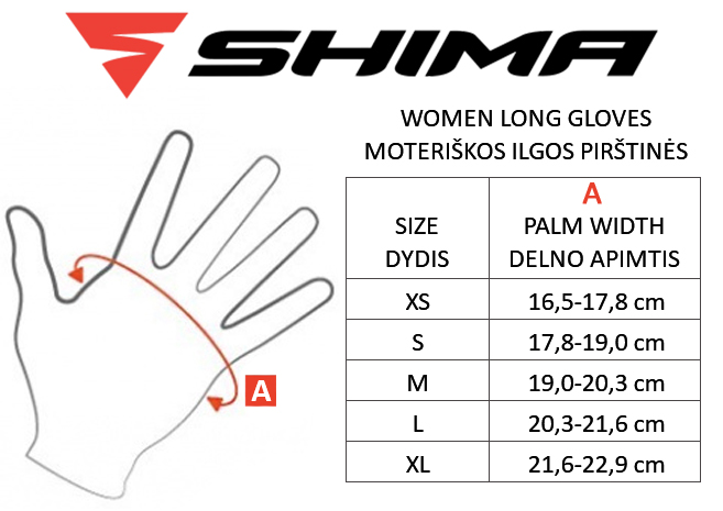 SHIMA dydžių lentelė
