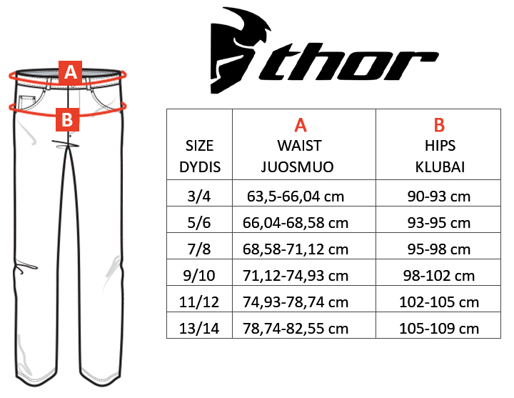 THOR size table