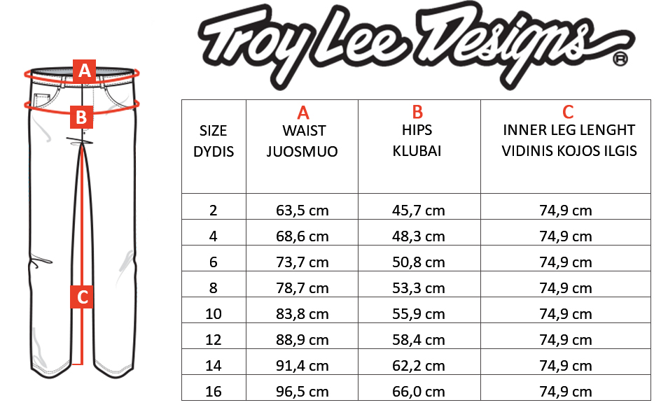 TROY LEE DESIGNS size table